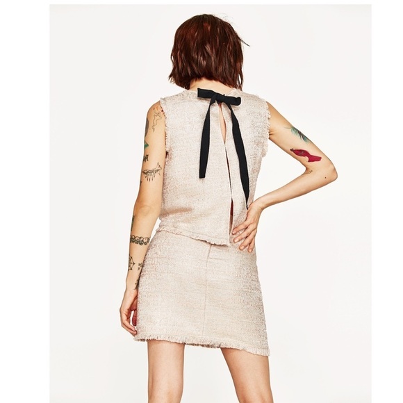 [Zara] Back Bow Tweed Top - Picture 1 of 8